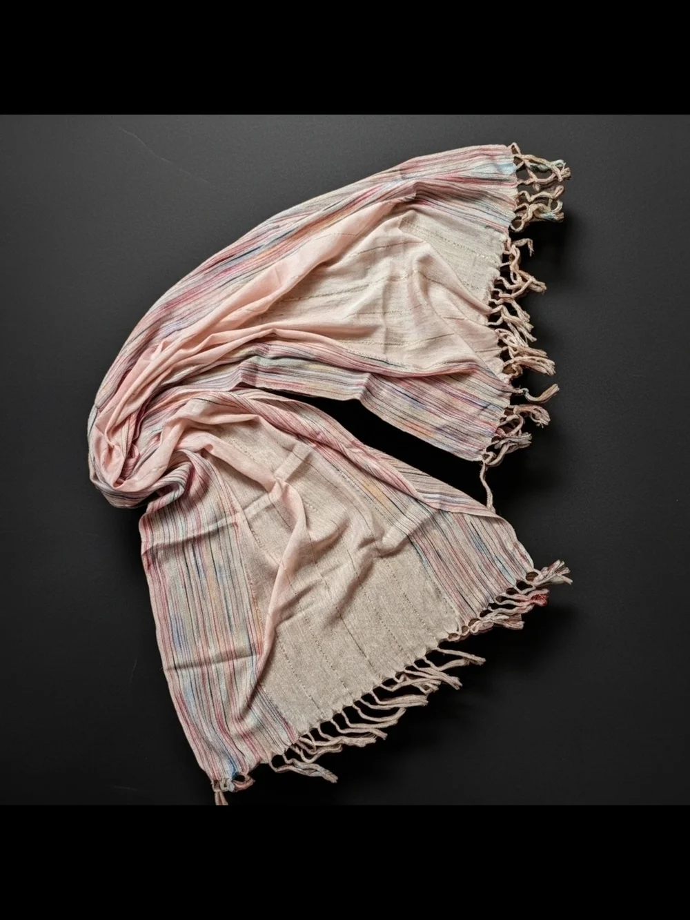 Artisan-Style Mixed Fiber Soft Pink Striped Fringe Shimmering Scarf Wrap 24